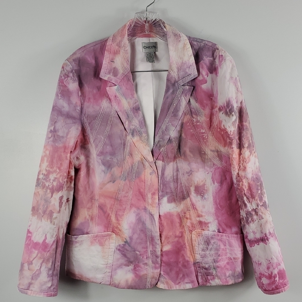 Chico's Artistic Pink and Purple Watercolor Blazer